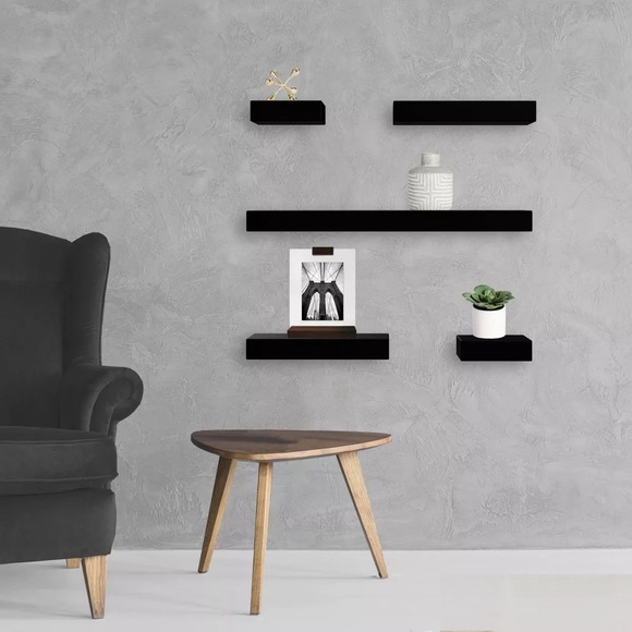 Threshold Other - Threshold Contemporary Wood Shelve(5PC) Wall Mounted Shelf Storage Display Black